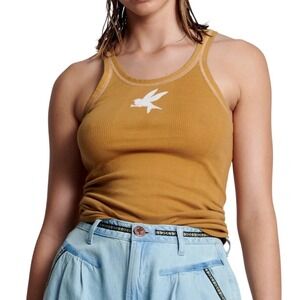 NWT One Teaspoon Ribbed Tank Top‎ Bird Logo Sleeveless Casual Tobacco XS